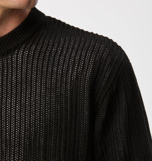 Mesh Cropped Knit Sweater - Black