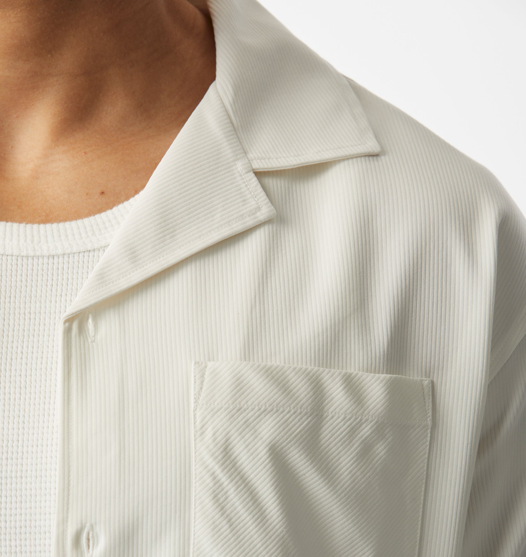 Textured Box Cuban Collar SS Shirt - White Stripe