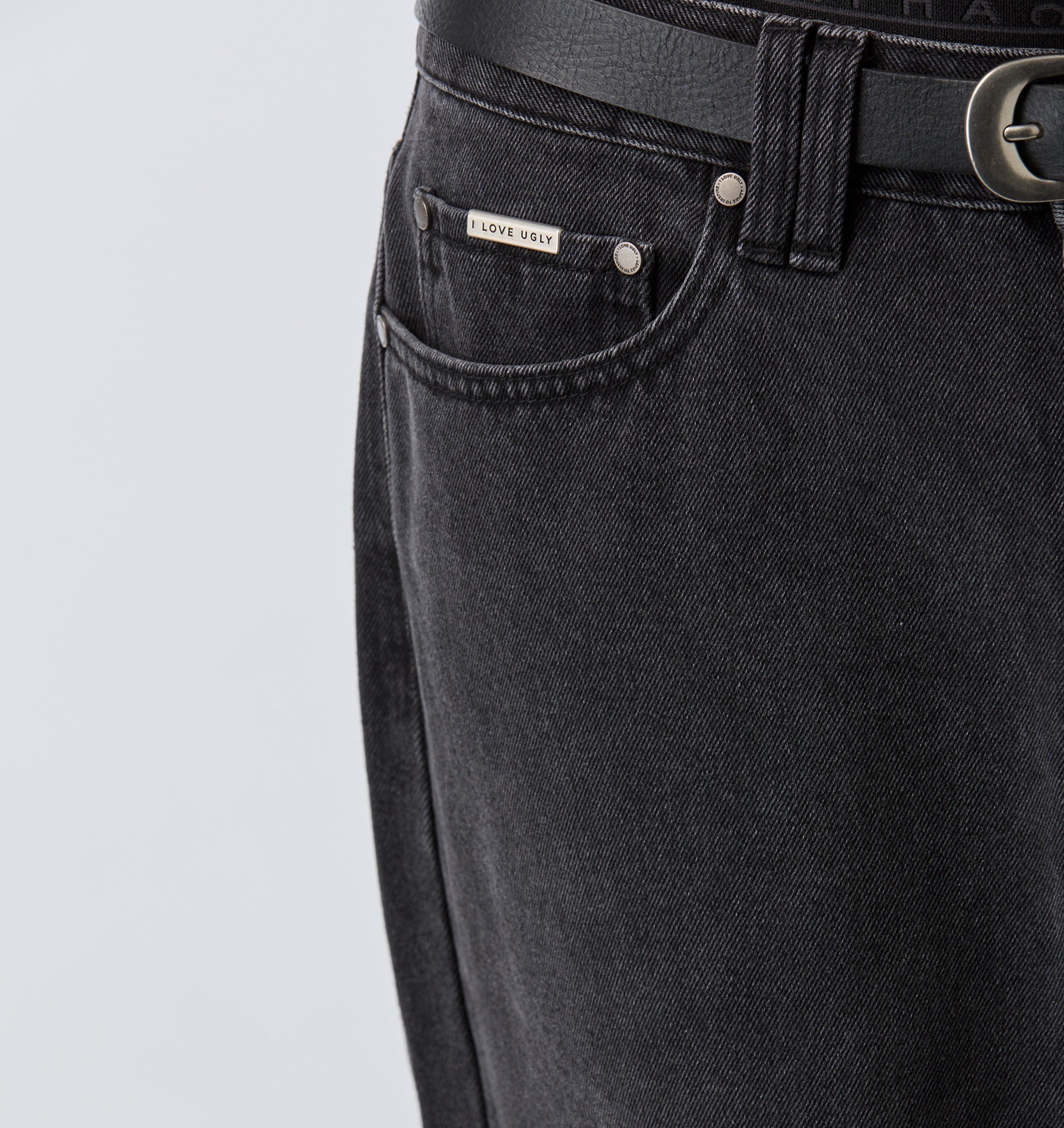 Raw Hem Edgar Wide Denim - Washed Black
