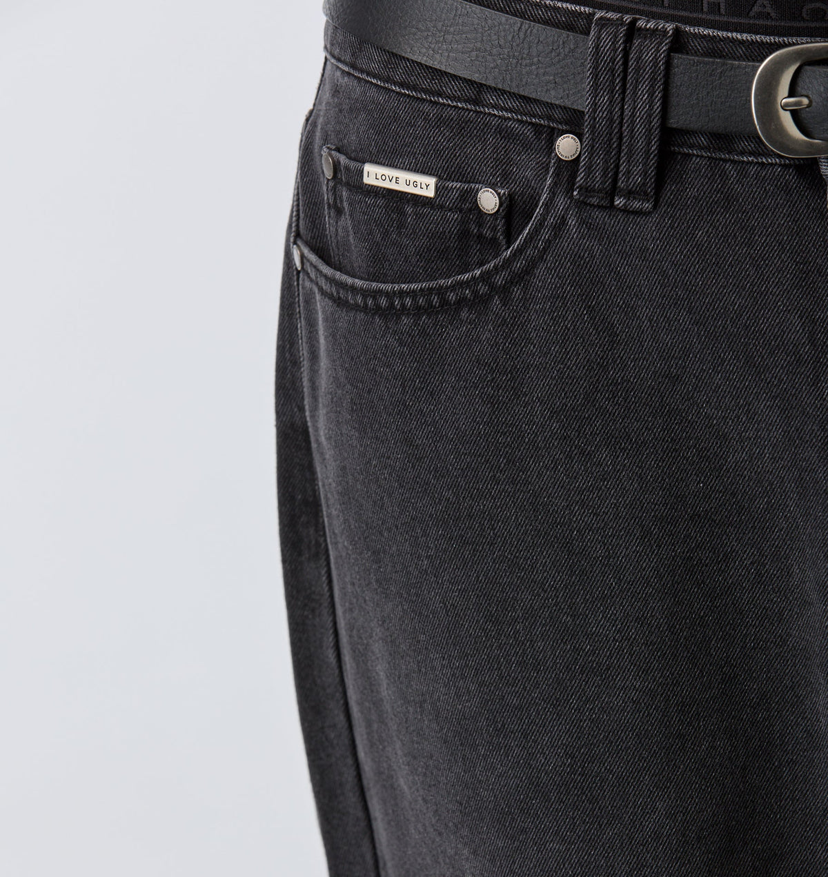 Raw Hem Edgar Wide Denim - Washed Black