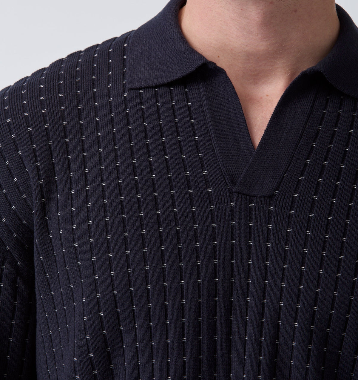Box Knit Polo - Navy/Off White