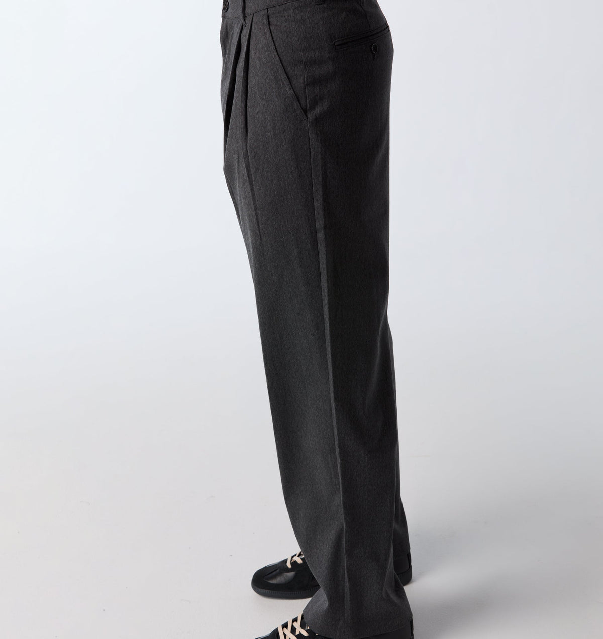 Twin Pleat Pant - Dark Grey Herringbone