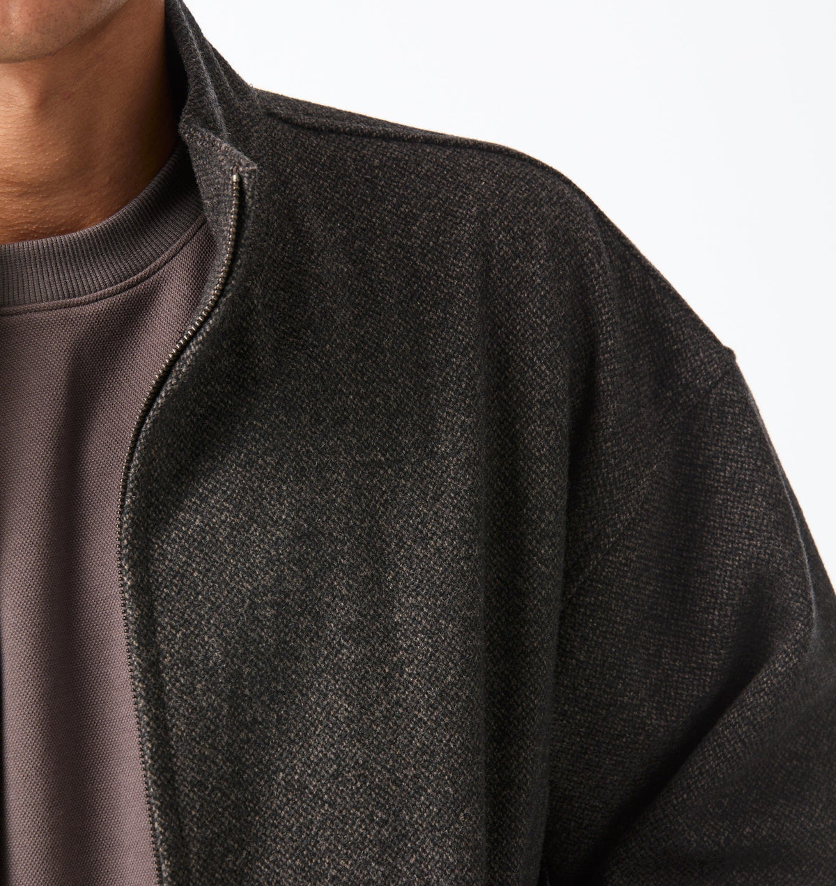 Funnel Neck Jacket - Charcoal Tweed