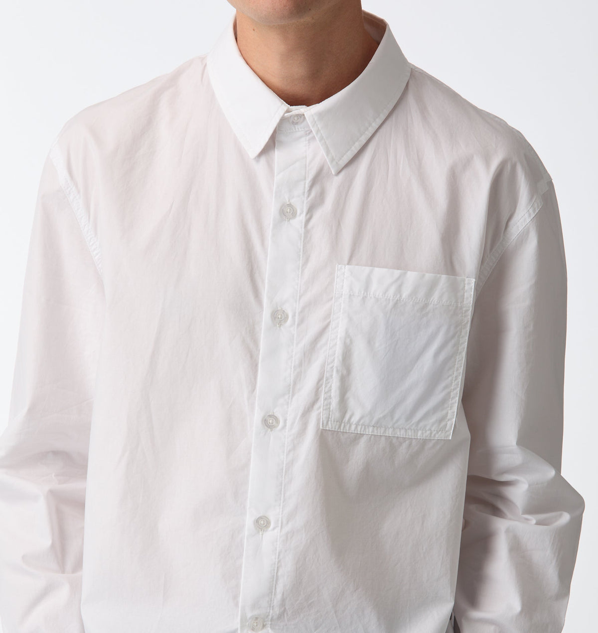 Crop LS Shirt - White Poplin
