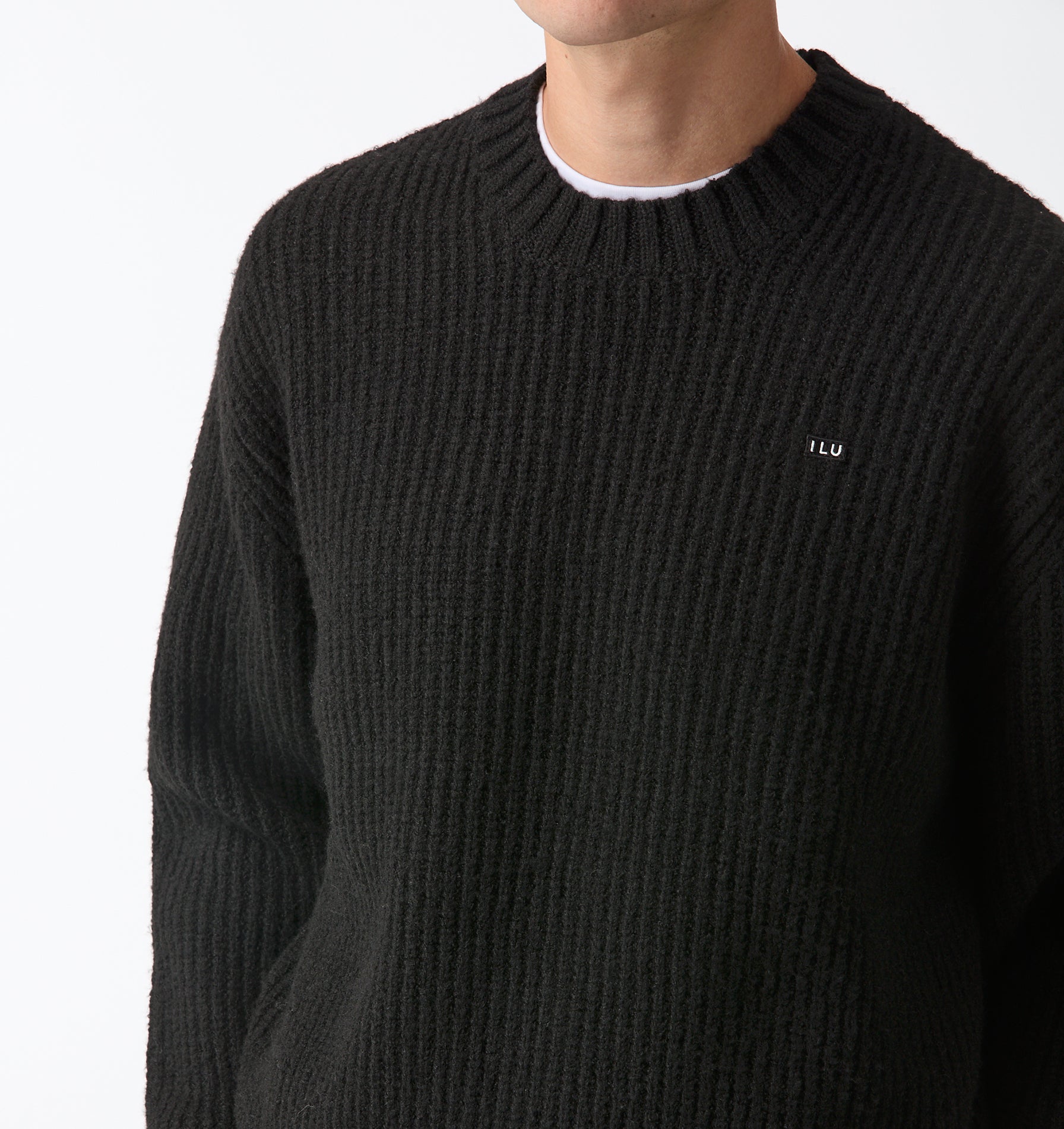 Wool Crop Knit Sweater - Black