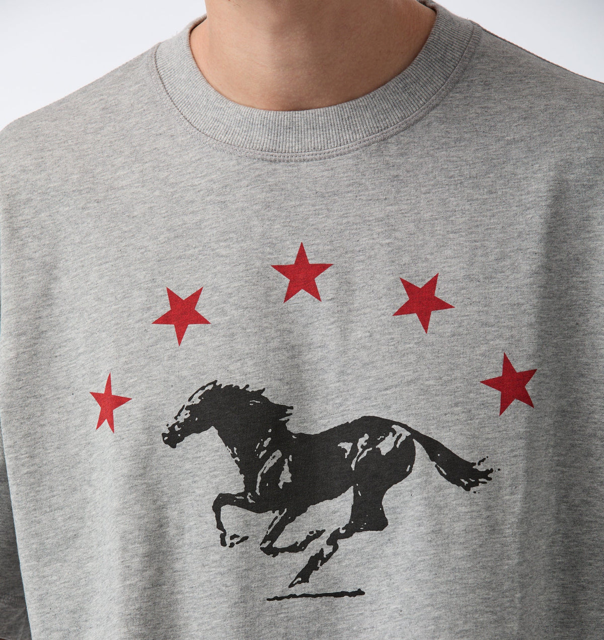 Horse Crop Box Tee - Heather Grey