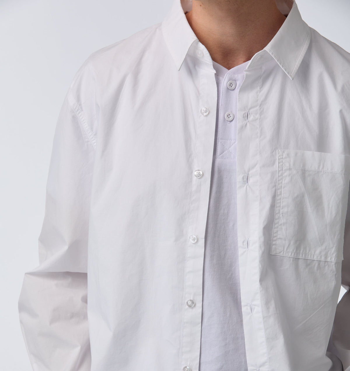 Crop LS Shirt - White Poplin