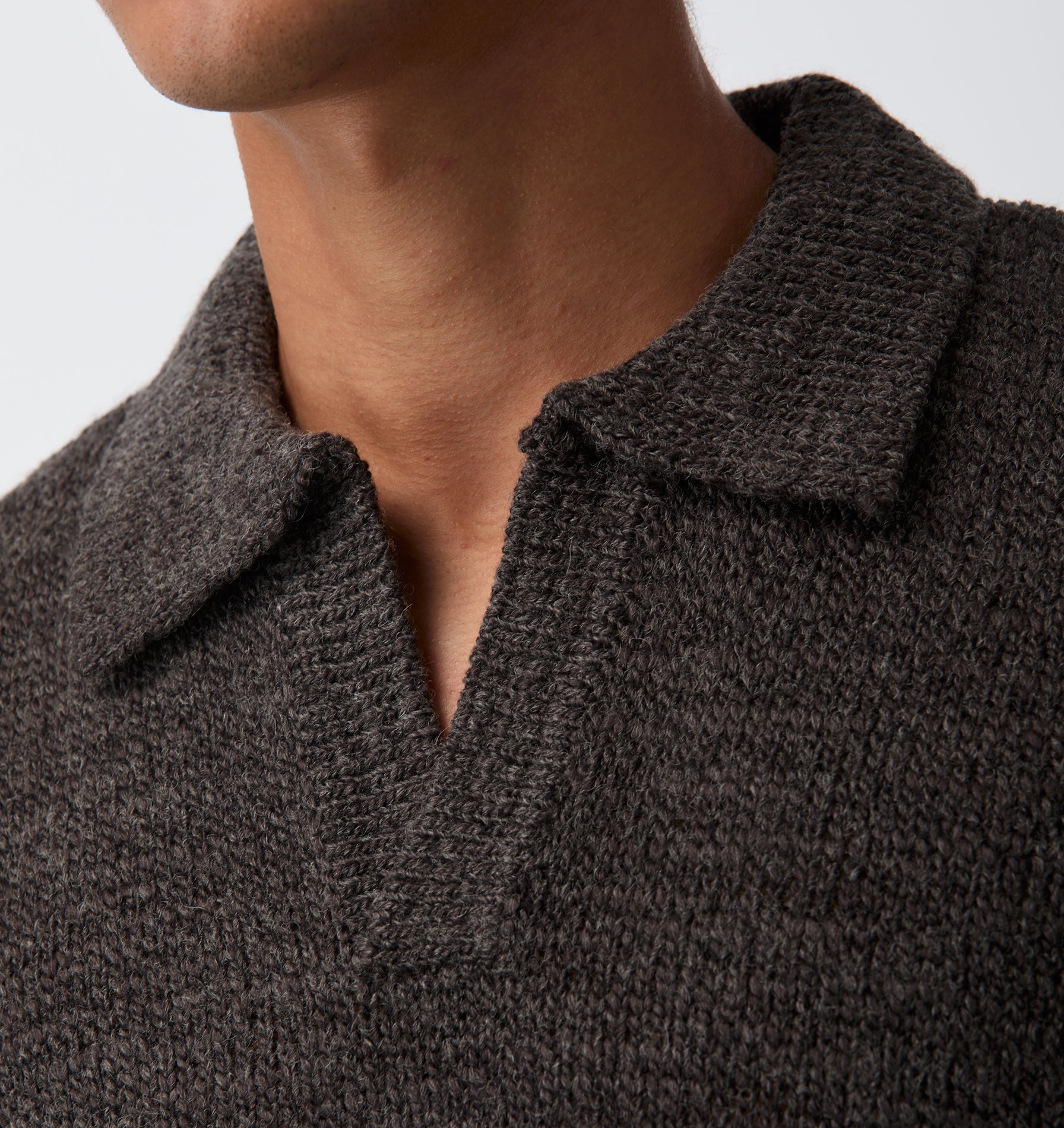 Box Knit Polo - Charcoal