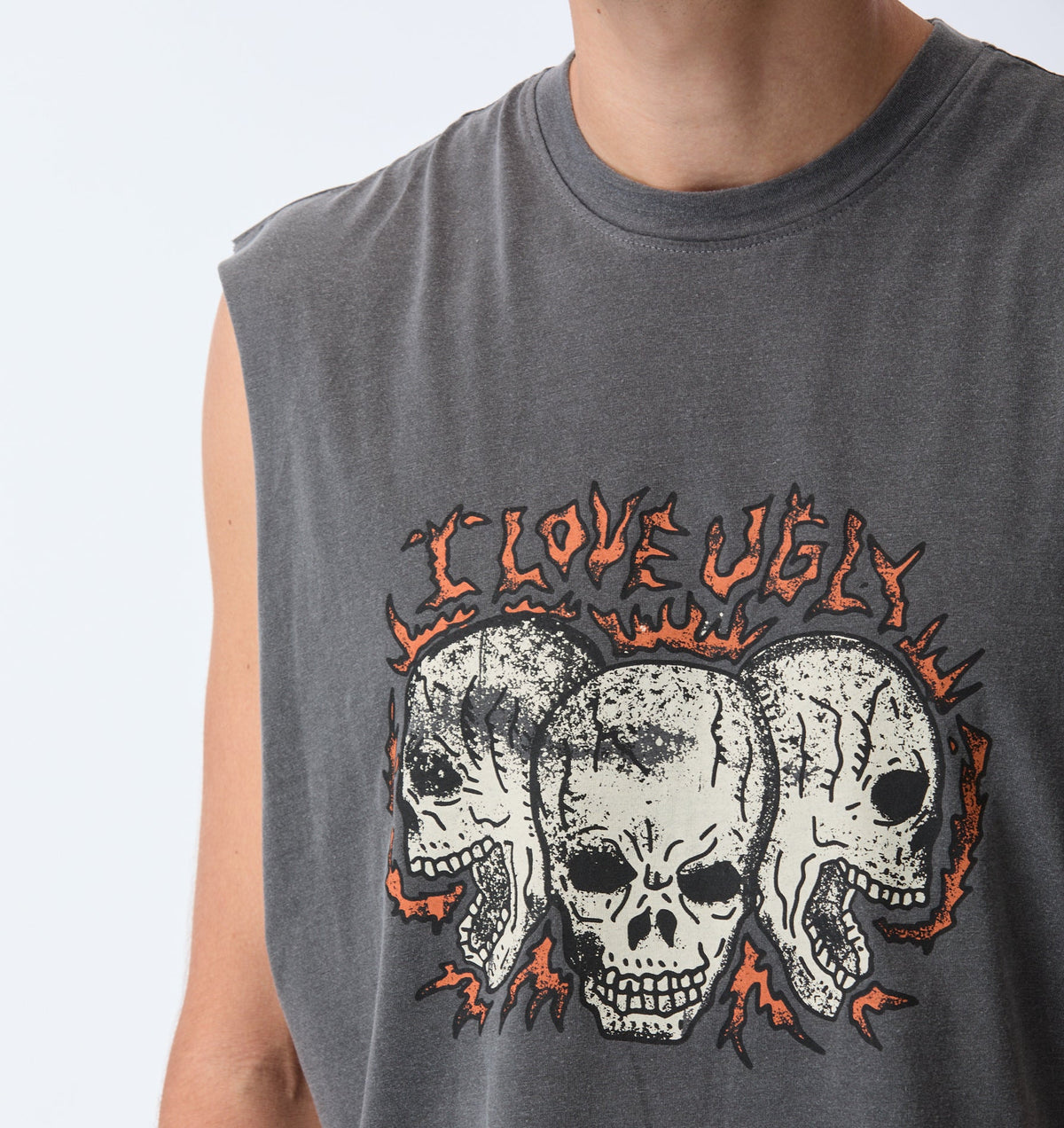 Skull Active Cotton Crop Tank - Washed Black