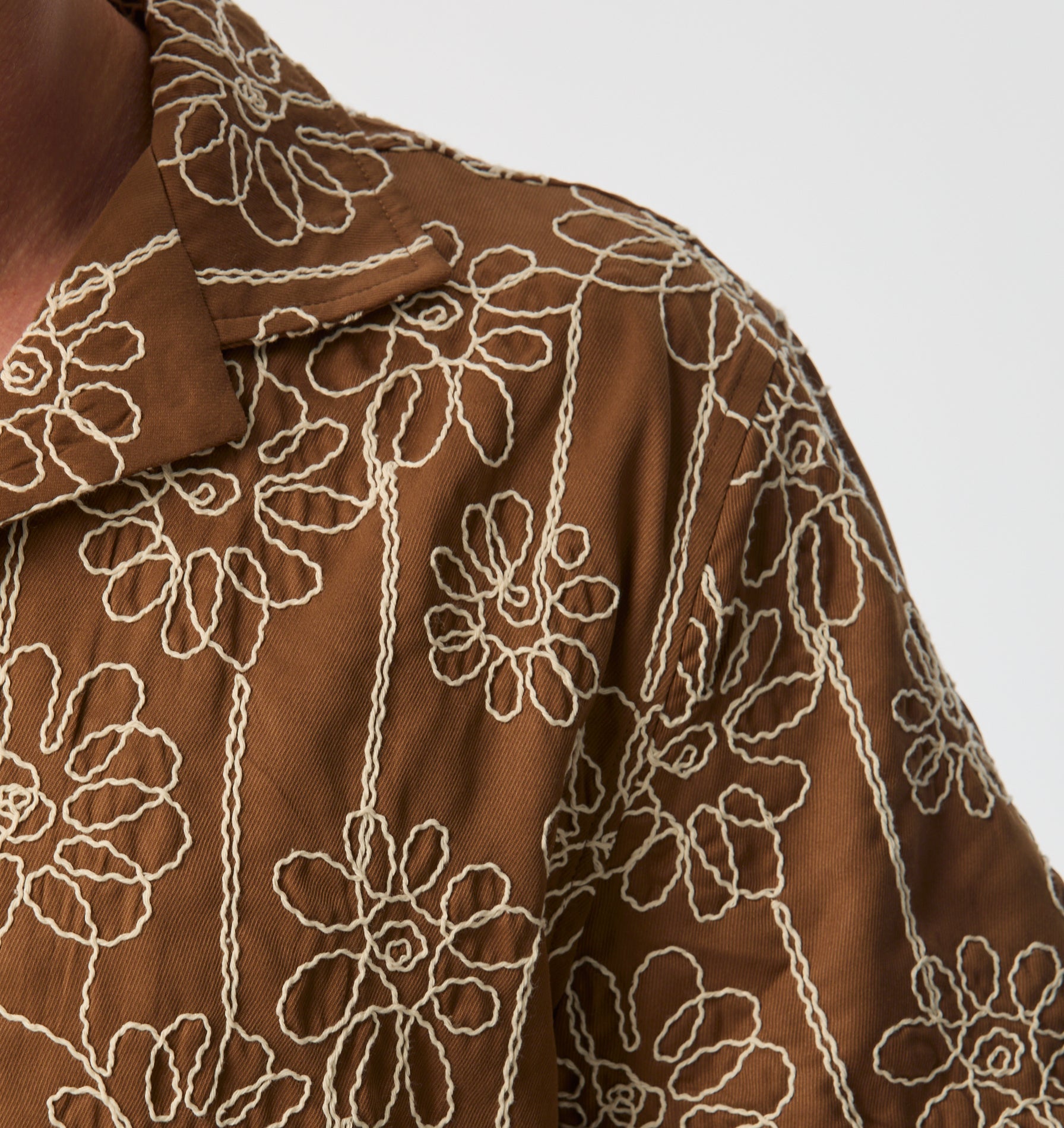 Cuban Collar SS Shirt - Tobacco Floral