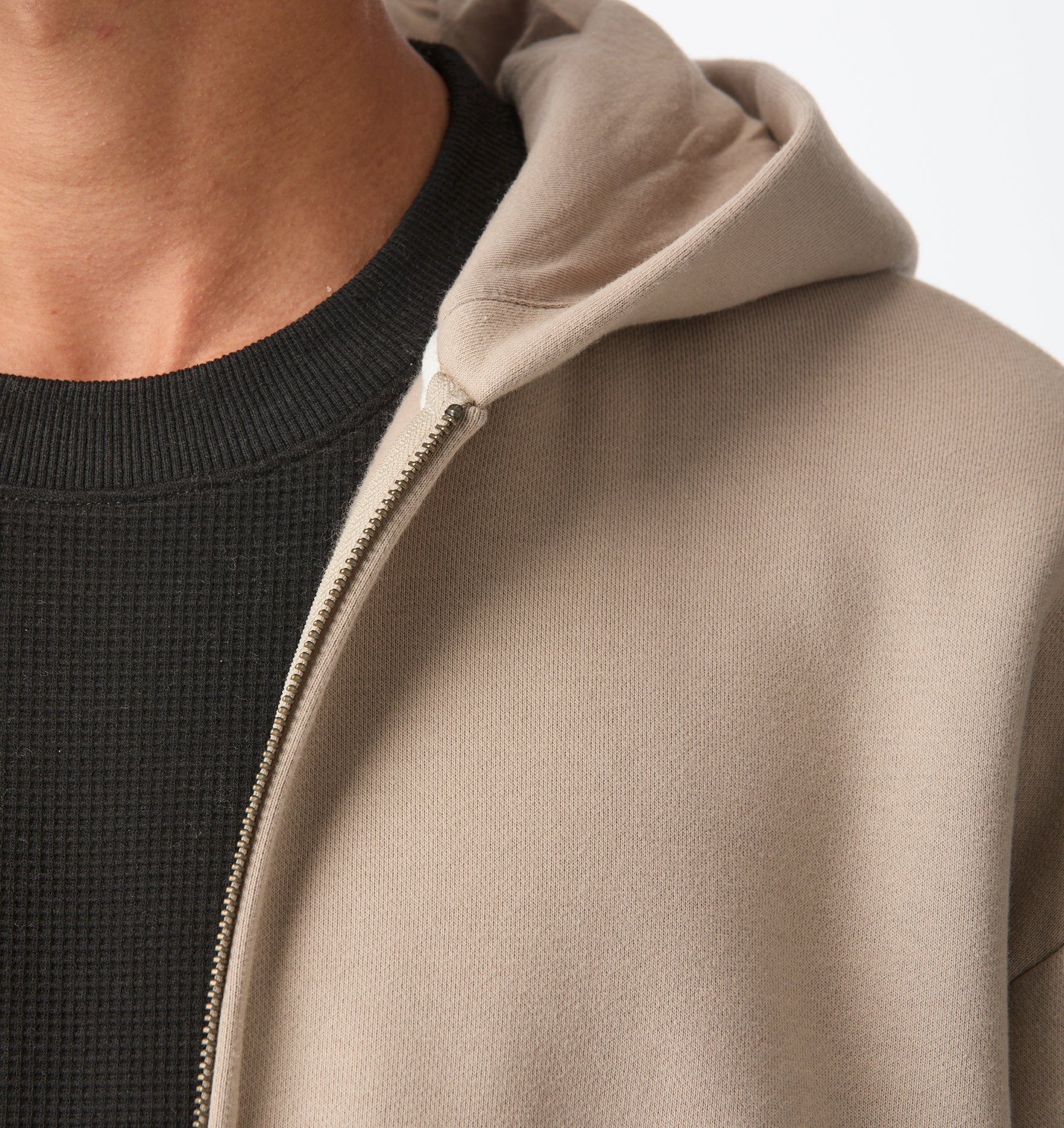 Heavy Crop Zip Hood - Taupe