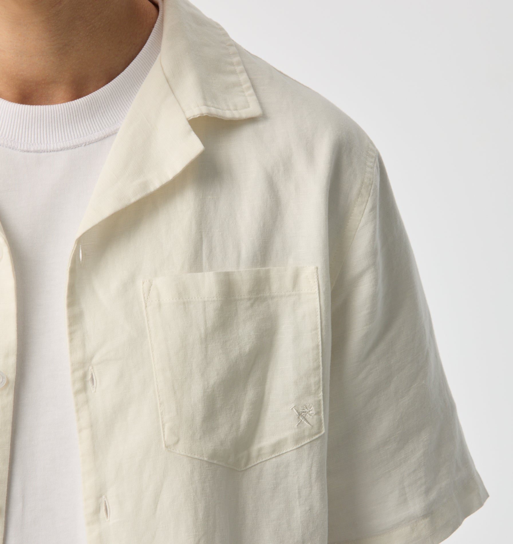 Linen Cuban Collar SS Shirt - White