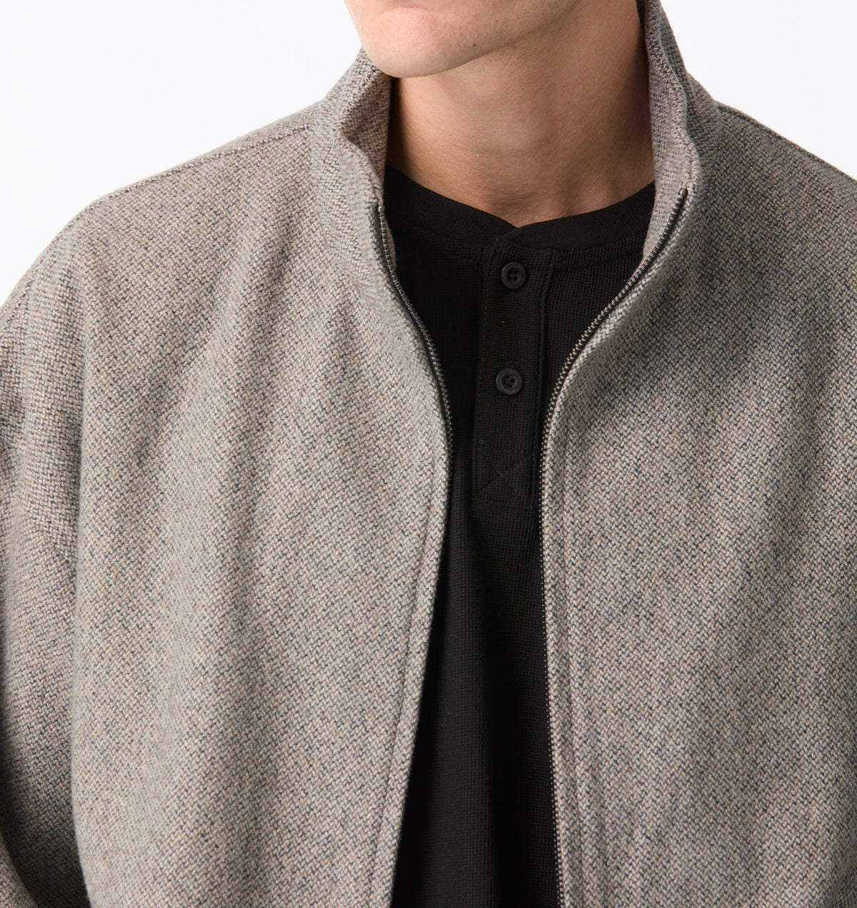 Funnel Neck Jacket - Grey Tweed