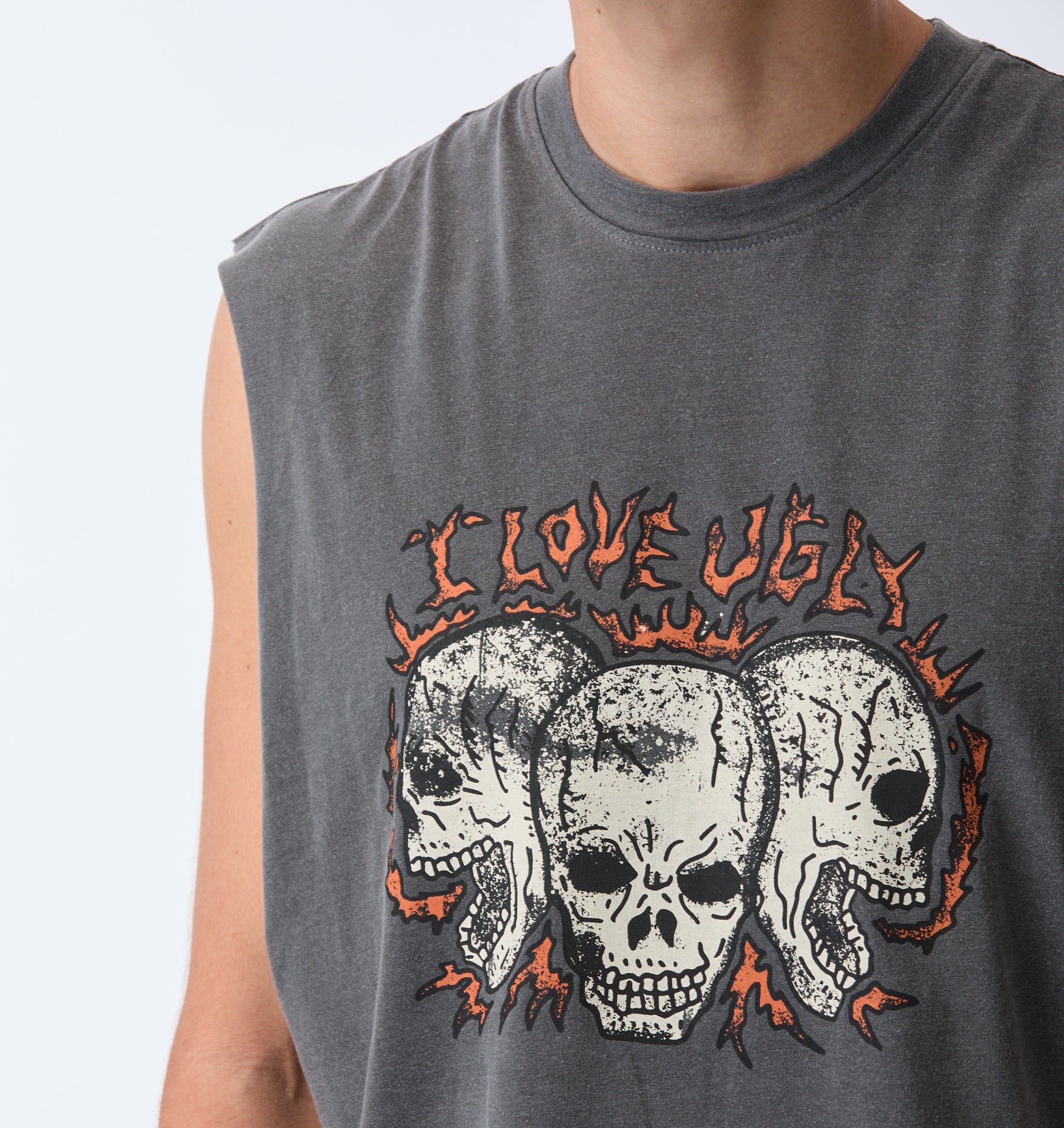 Skull Active Cotton Crop Tank - Washed Black