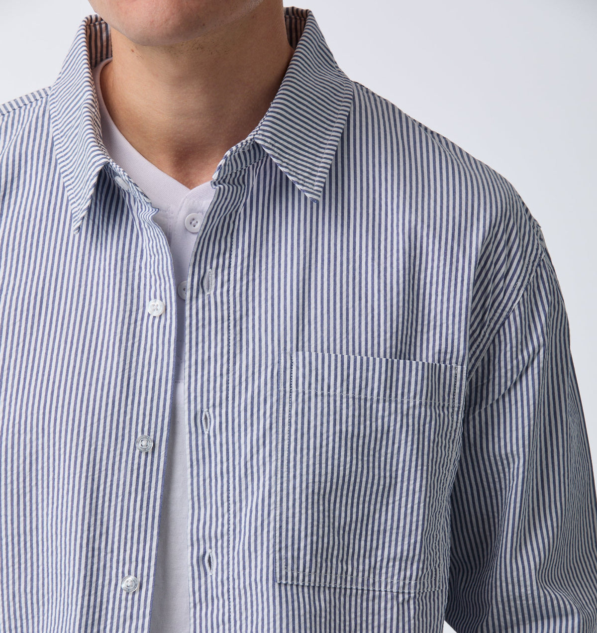 Crop LS Shirt - Blue White Stripe