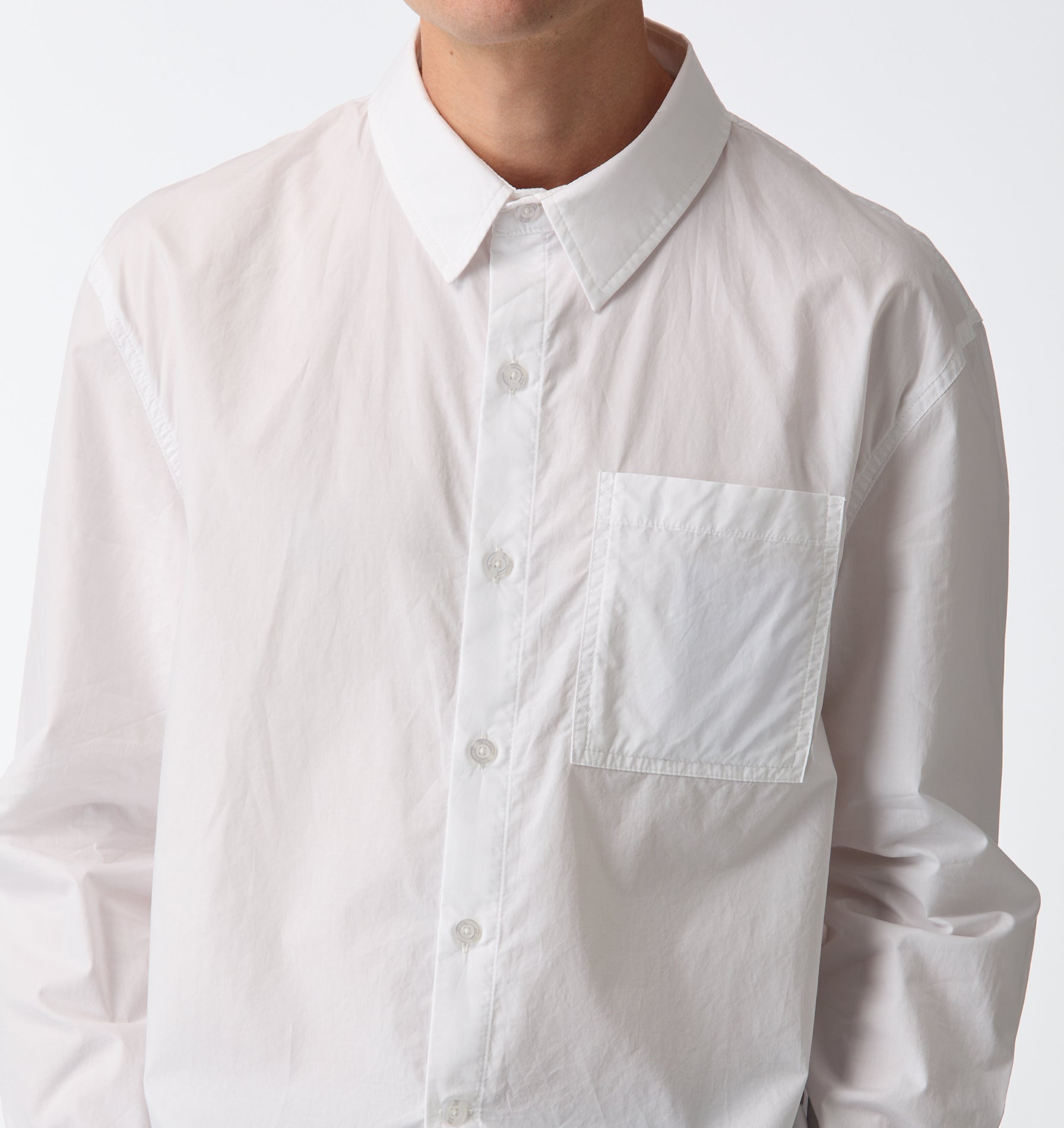 Crop LS Shirt - White Poplin