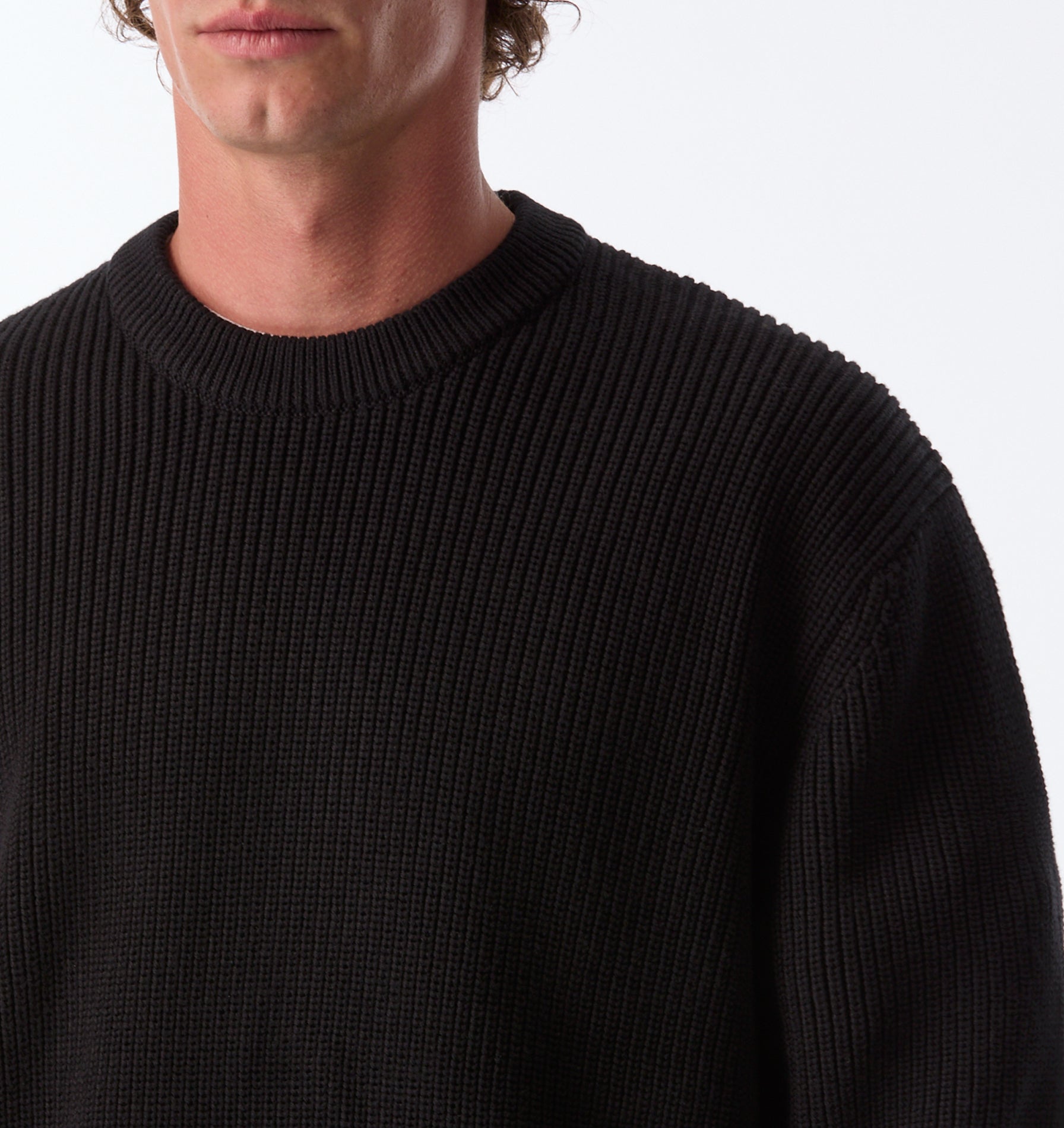 Cropped Knit Sweater - Black