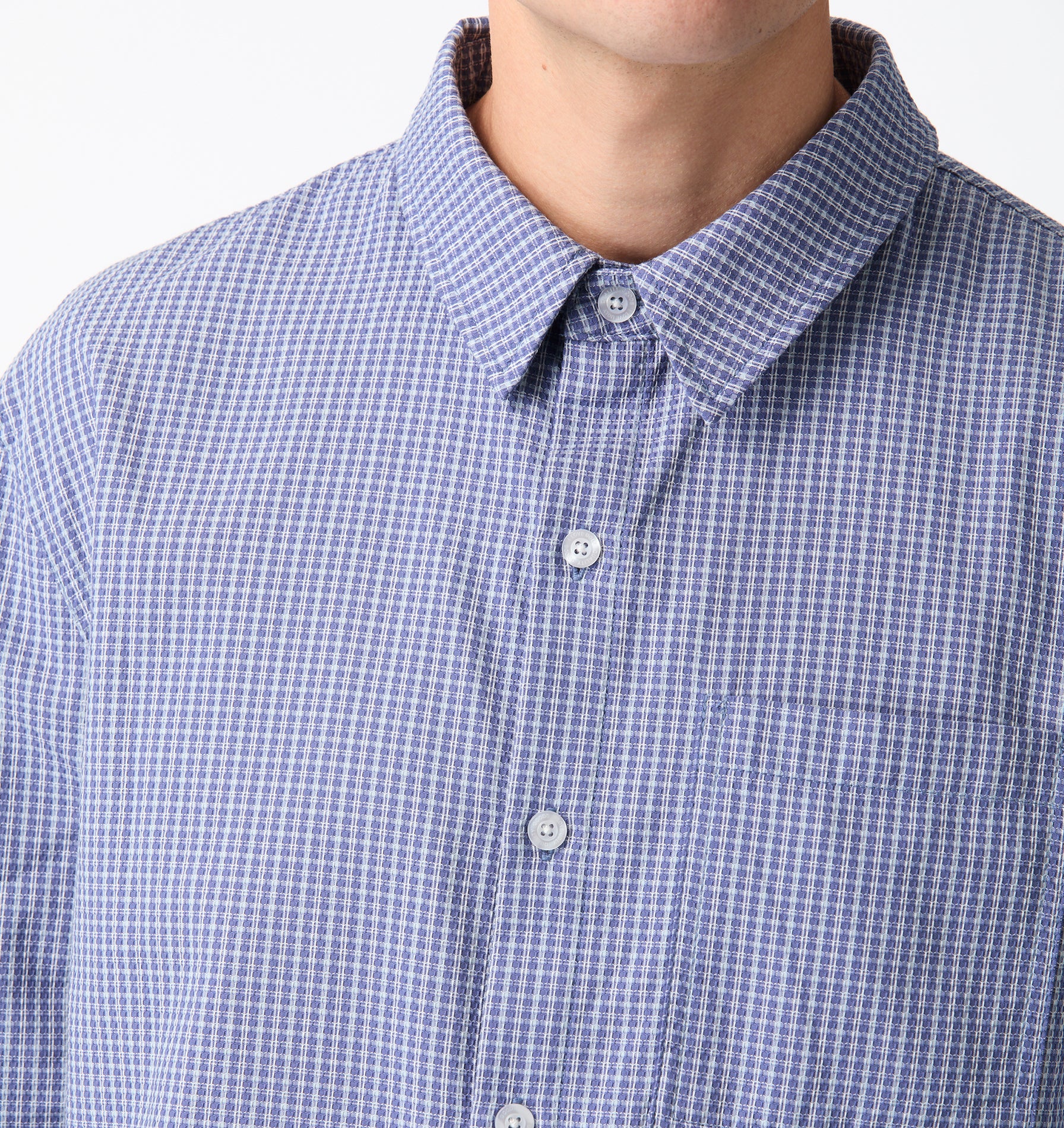 Crop LS Shirt - Light Blue Check