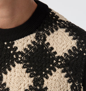 Crochet Knit Vest - Black / Off White
