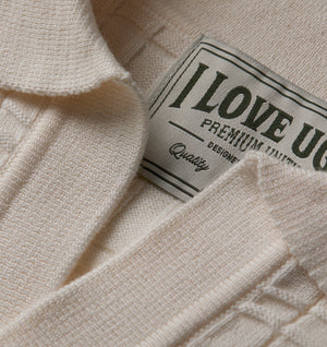 Grid Box Knit Polo - Off White