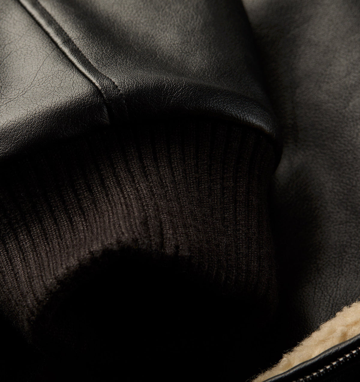 Faux Leather Hood Jacket - Black