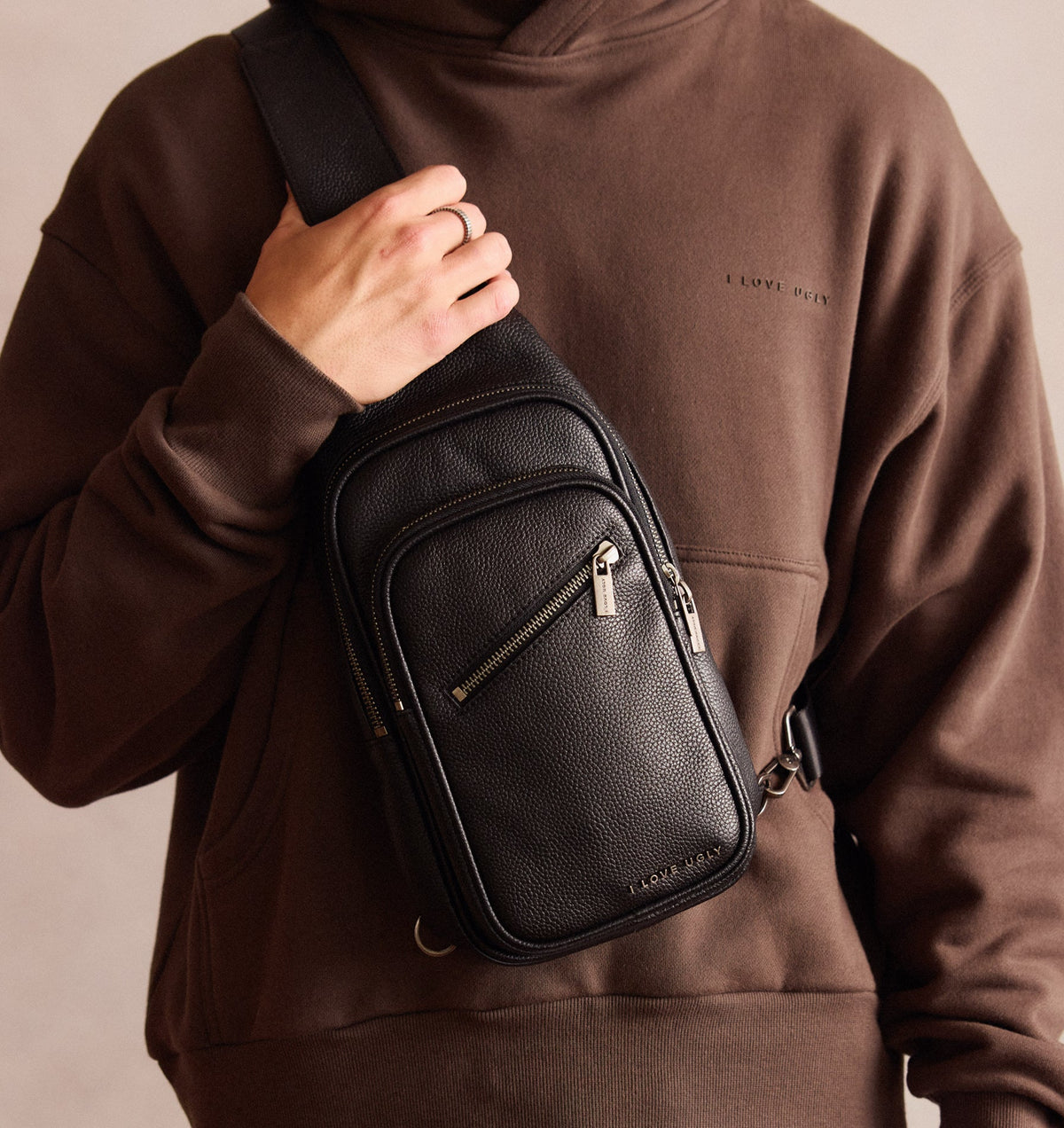 Aziel Leather Sling Bag - Black