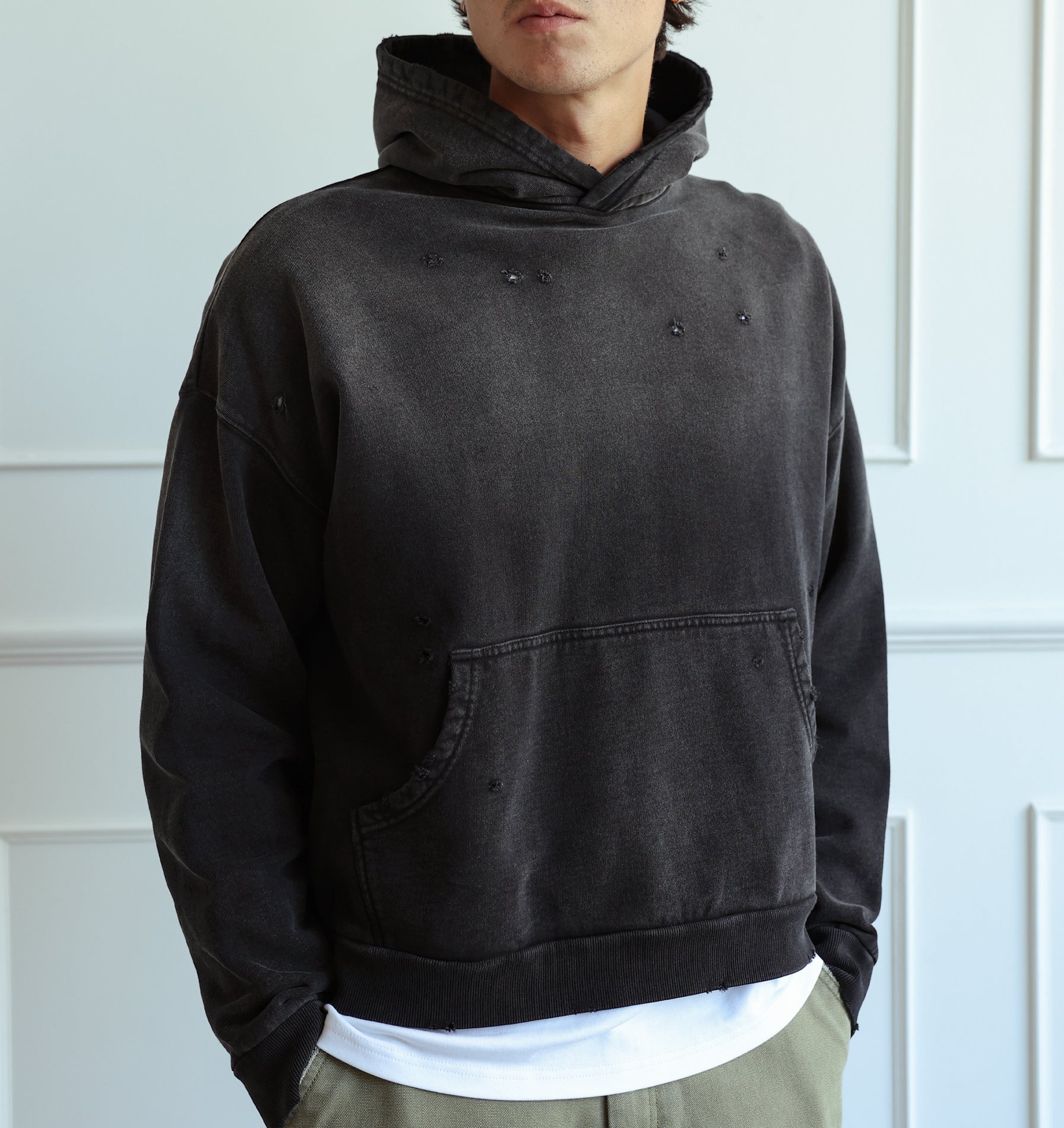 Distressed Oversized Hood - Faded Black