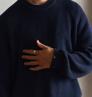 Cropped Knit Sweater - Navy
