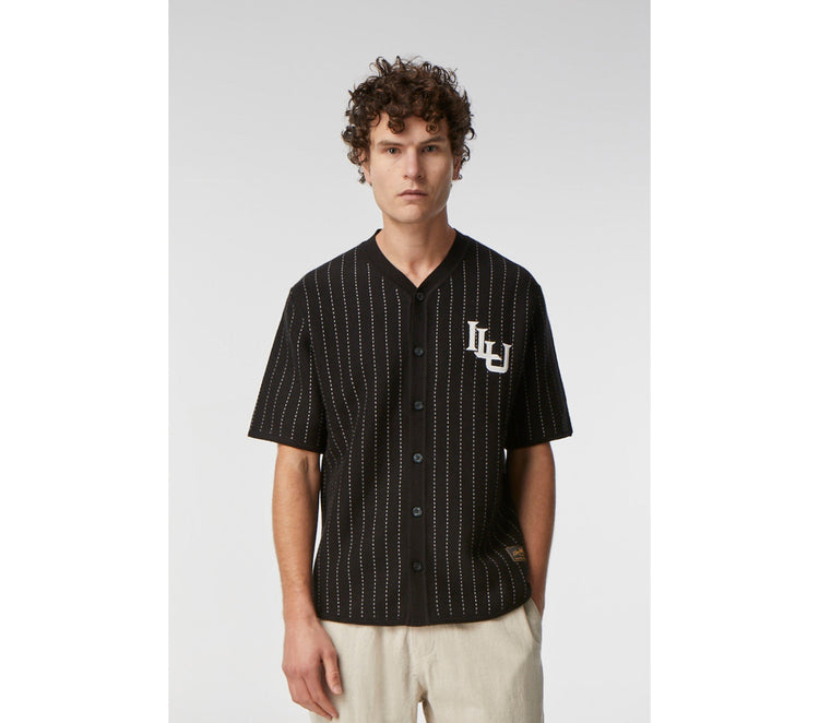 Knit Baseball Jersey - Black Pinstripe