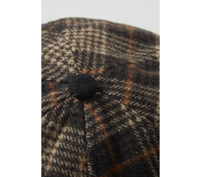 Wool Porter Cap - Beige/Orange Check