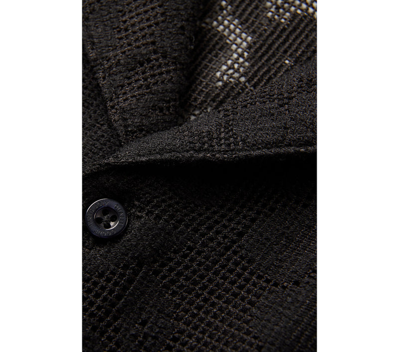 Textured Cuban Collar SS Shirt - Black